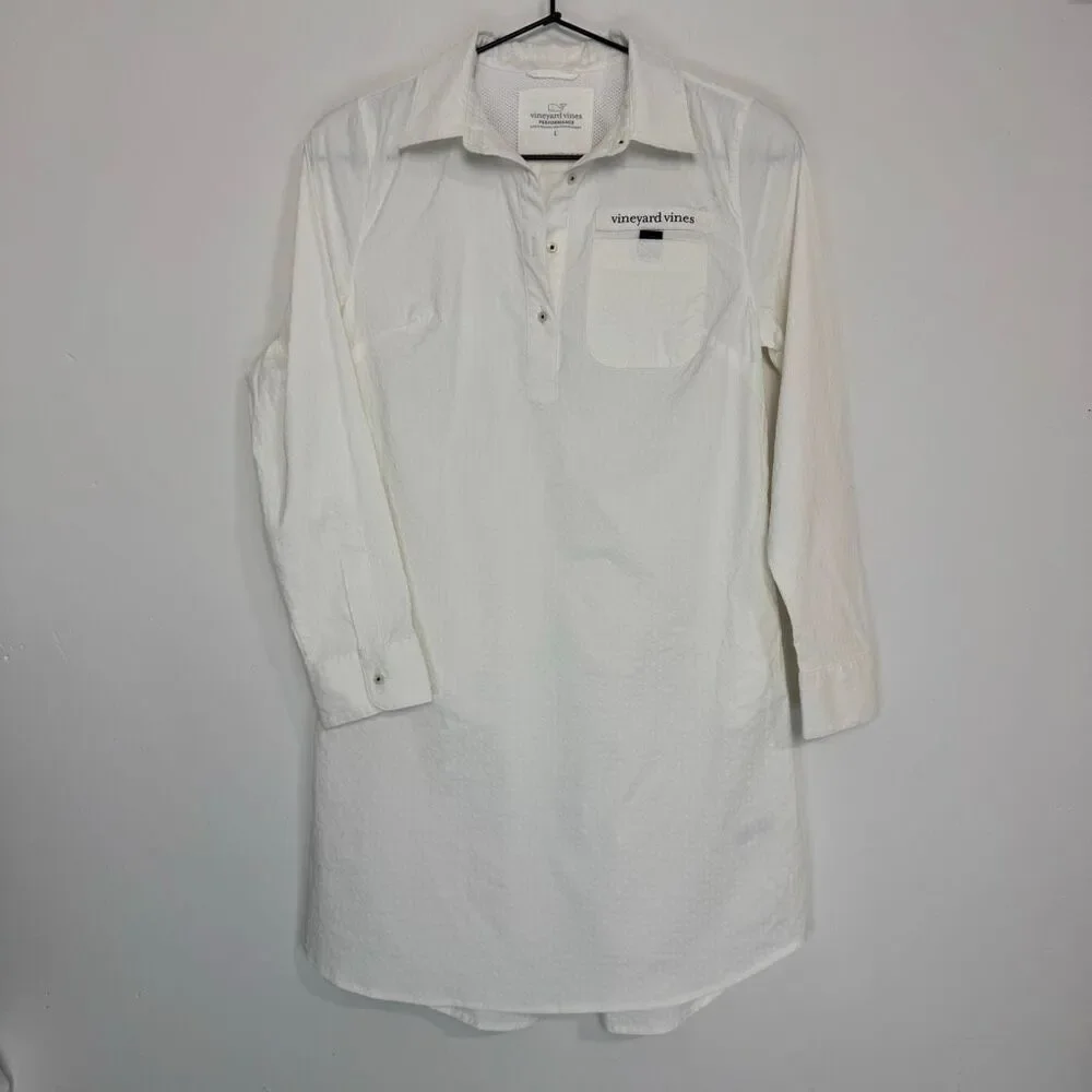 Vineyard Vines Girls White Harbor Seersucker Dress Swim Cover Up L